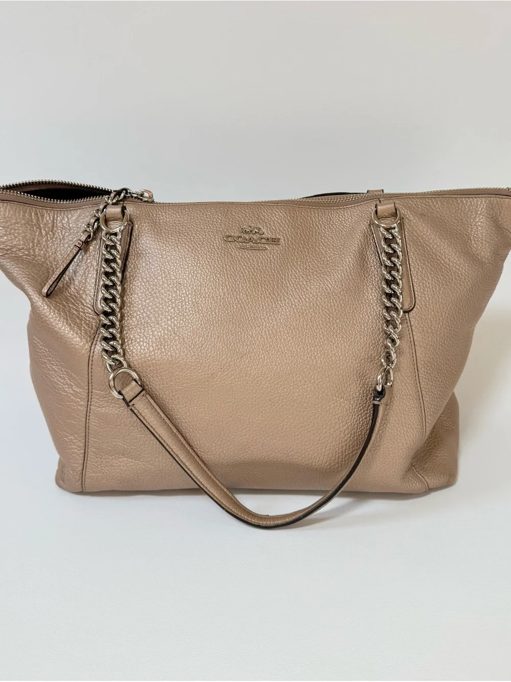 Coach Pebbled Leather Shoulder Tote in iridescent Taupe